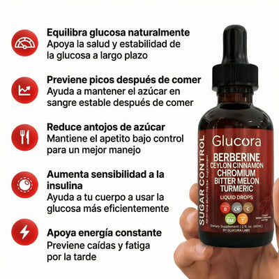 GLUCORA™, gotas de berberine | Controla el Azúcar , mejora el metabolismo y tu energía diaria + Receta de modo de uso